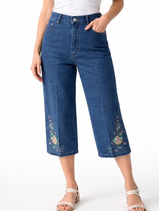 J.R. MEI Denim - J.R. MEI Capri Embroidered Blue Jeans - 30